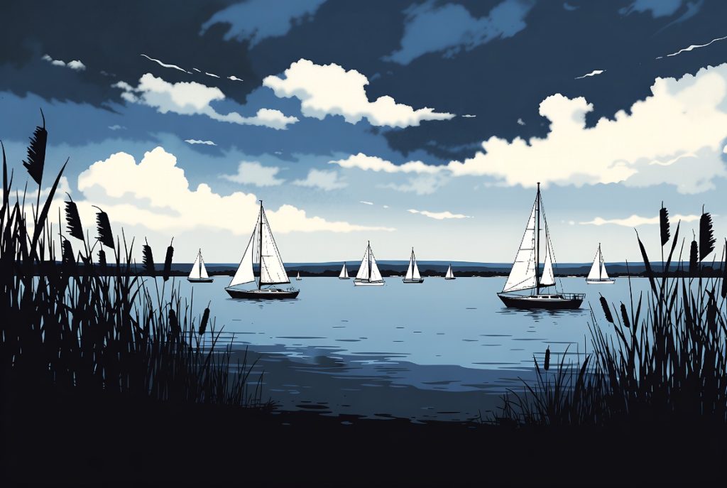 Sailboats on a calm lake